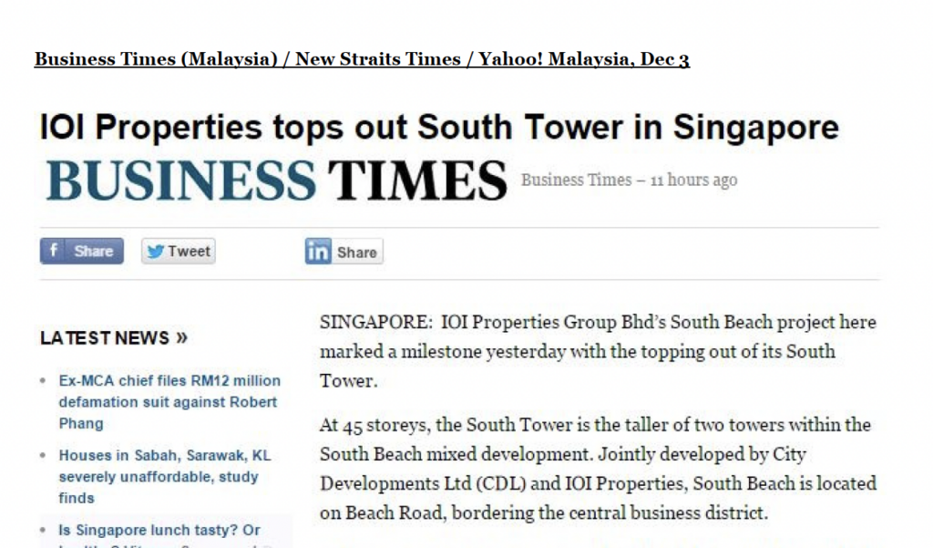 IOI Properties Tops Out South Tower